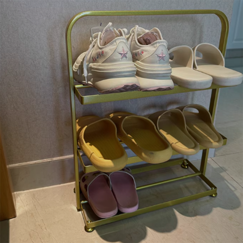 Modern Minimalist Rectangular Iron Open Storage Organizer Shoe Rack 3-Tier For Entryway