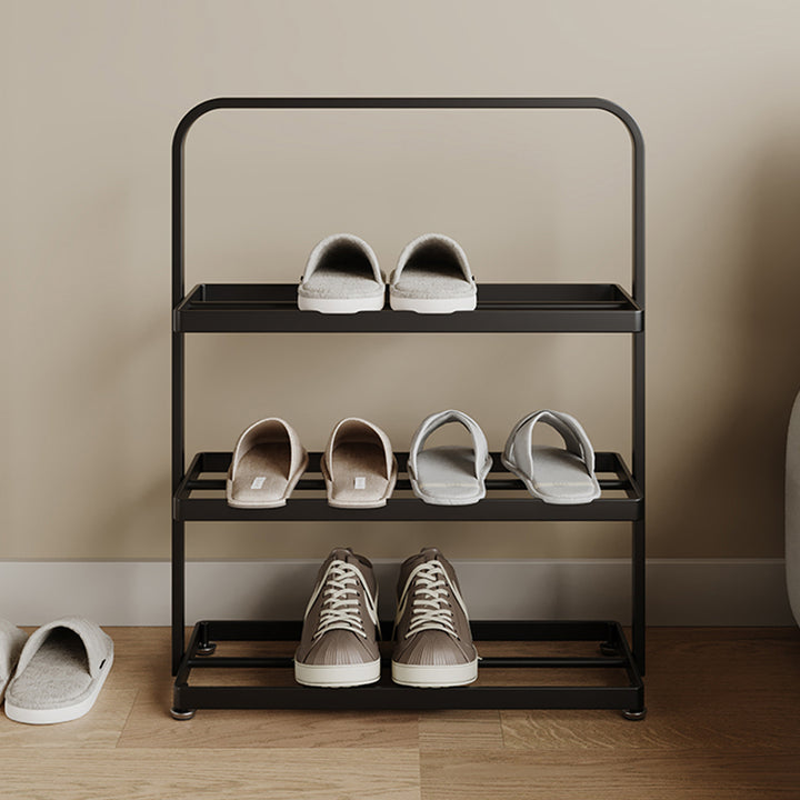 Modern Minimalist Rectangular Iron Open Storage Organizer Shoe Rack 3-Tier For Entryway