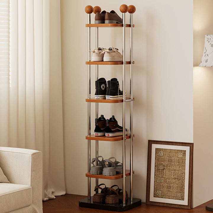 Traditionelles Vintage-Rechteckiges Robustes Massivholz Edelstahl Marmor Langlebiges Schuhregal mit 6 Ablagen für Eingang & Flur 