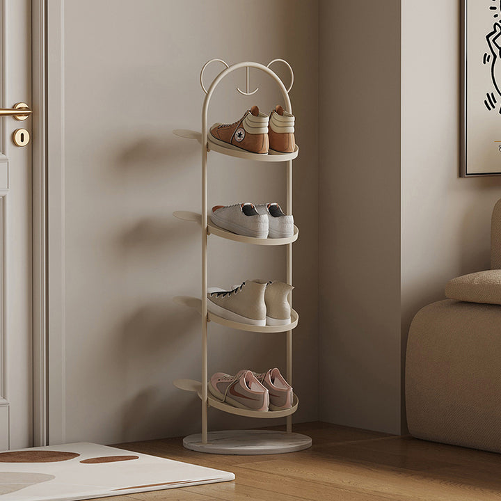 Rangement à chaussures gain de place en fer en forme d'ours, style cartoon créatif contemporain, à 4 plateaux, pour l'entrée 