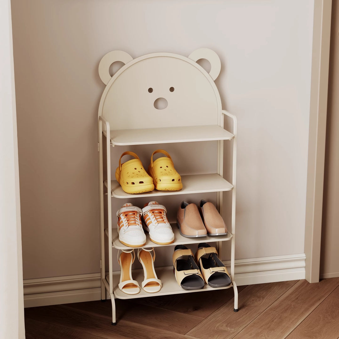 Contemporary Creative Cartoon Cute Bear Iron Shoe Storage Rack 4-Tier For Entryway