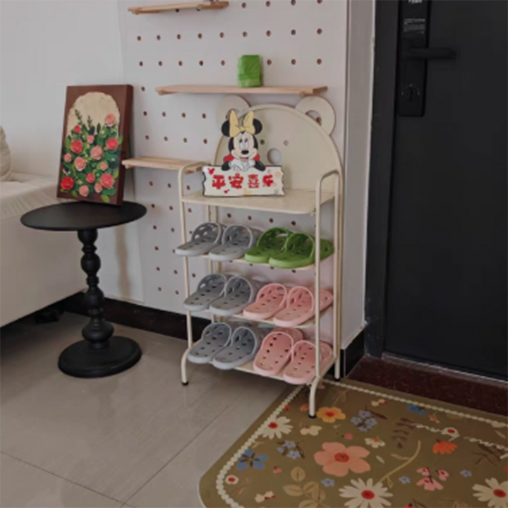 Contemporary Creative Cartoon Cute Bear Iron Shoe Storage Rack 4-Tier For Entryway