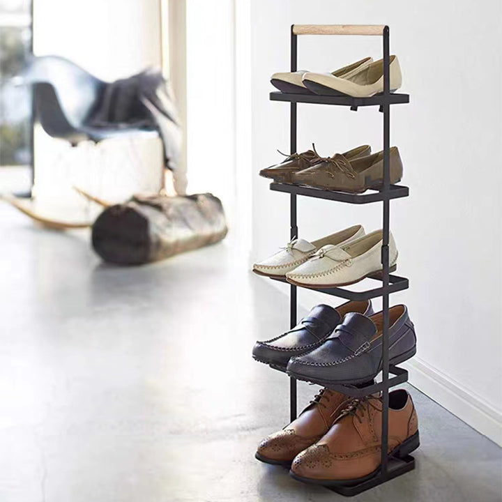 Moderner minimalistischer rechteckiger Eisen-Holz-Schmaler Schuhregal mit 5/6-Fächern für Eingangsbereich & Flur 