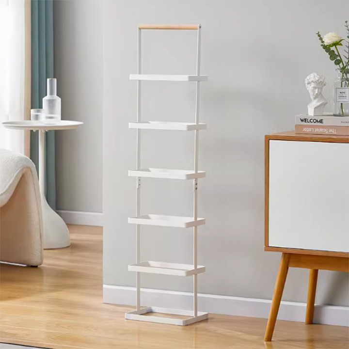 Moderner minimalistischer rechteckiger Eisen-Holz-Schmaler Schuhregal mit 5/6-Fächern für Eingangsbereich & Flur 