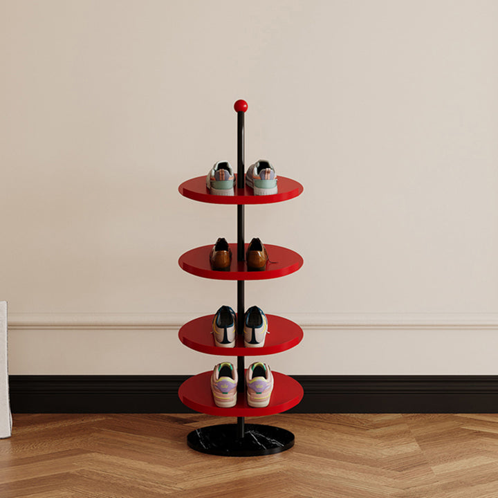 Contemporary Scandinavian Round Carbon Steel Marble Space-Saving Shoe Storage Rack 4/6-Tray For Hallway