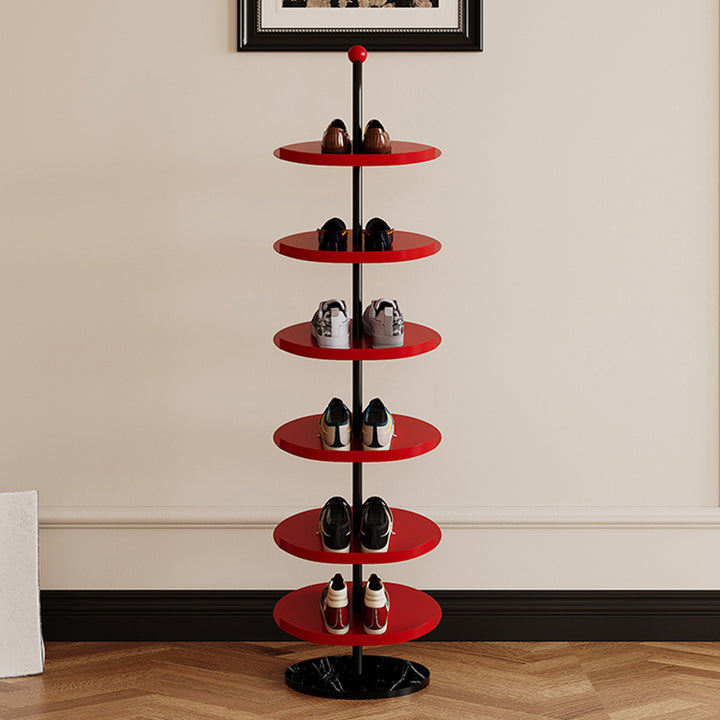 Contemporary Scandinavian Round Carbon Steel Marble Space-Saving Shoe Storage Rack 4/6-Tray For Hallway