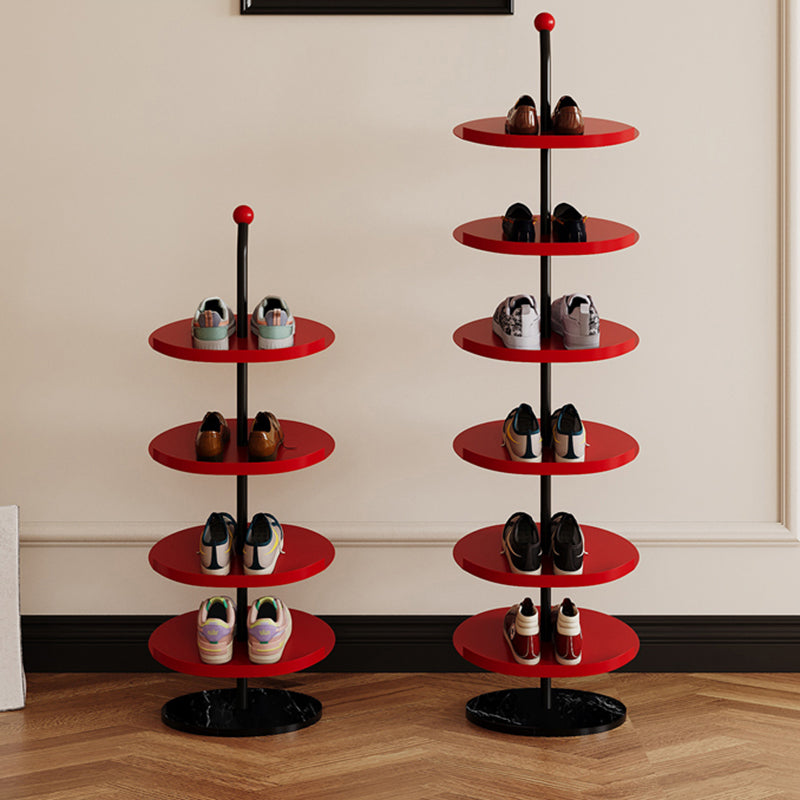 Contemporary Scandinavian Round Carbon Steel Marble Space-Saving Shoe Storage Rack 4/6-Tray For Hallway