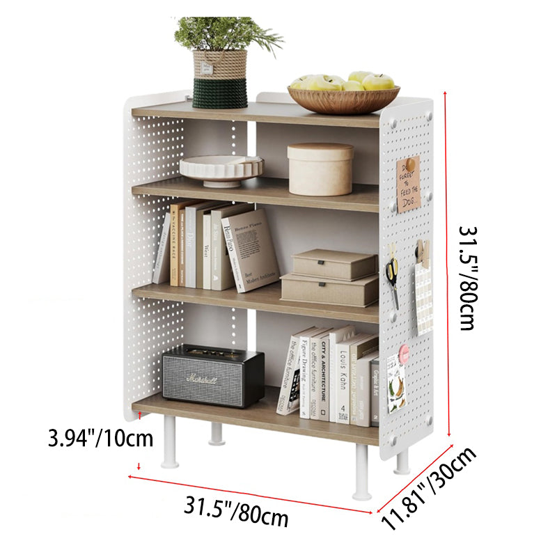 Zeitgenössisches nordisches rechteckiges Bücherregal aus Kohlenstoffstahl und massivem Holz mit mehrschichtigem Brett, 4-stufig, für das Arbeitszimmer 