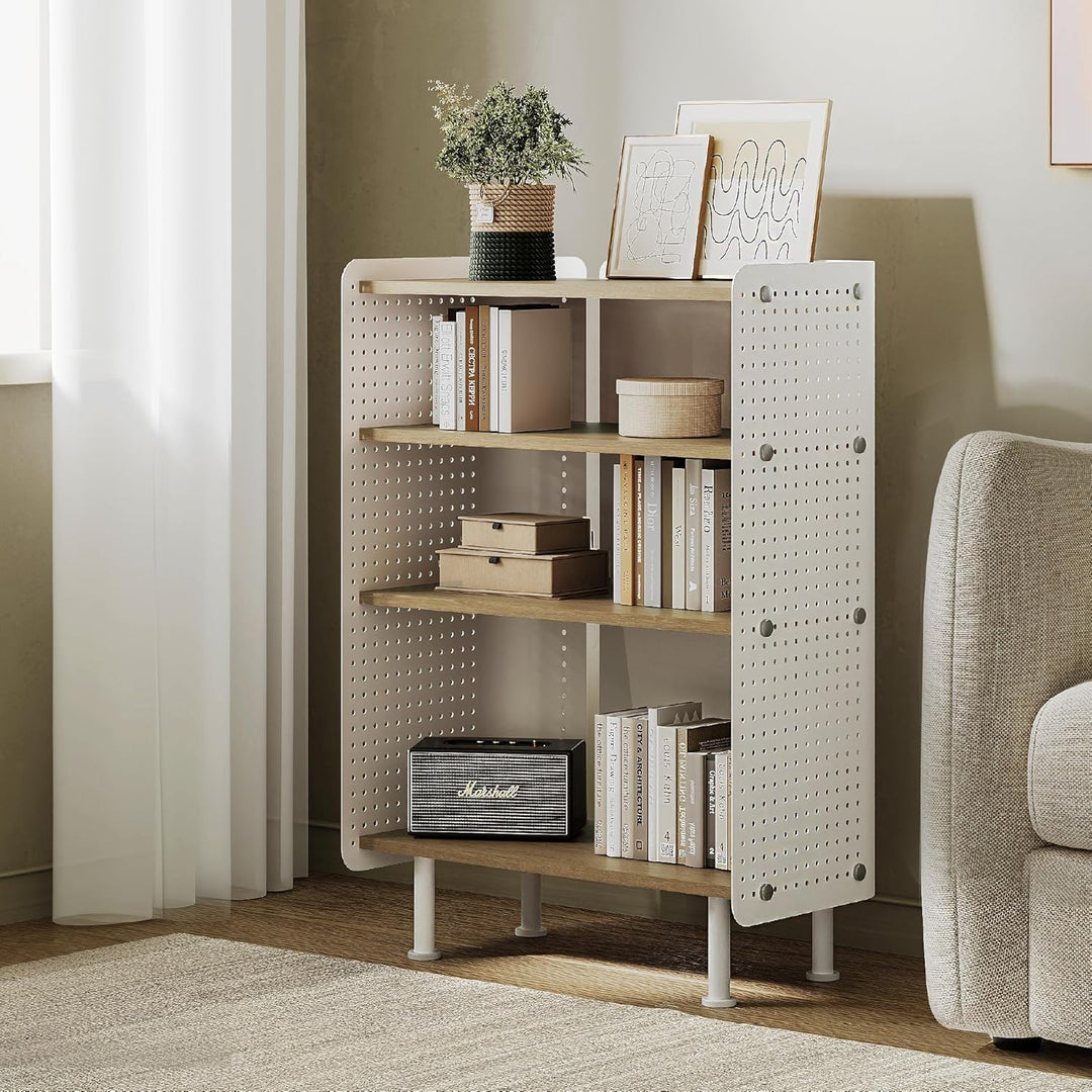 Zeitgenössisches nordisches rechteckiges Bücherregal aus Kohlenstoffstahl und massivem Holz mit mehrschichtigem Brett, 4-stufig, für das Arbeitszimmer 