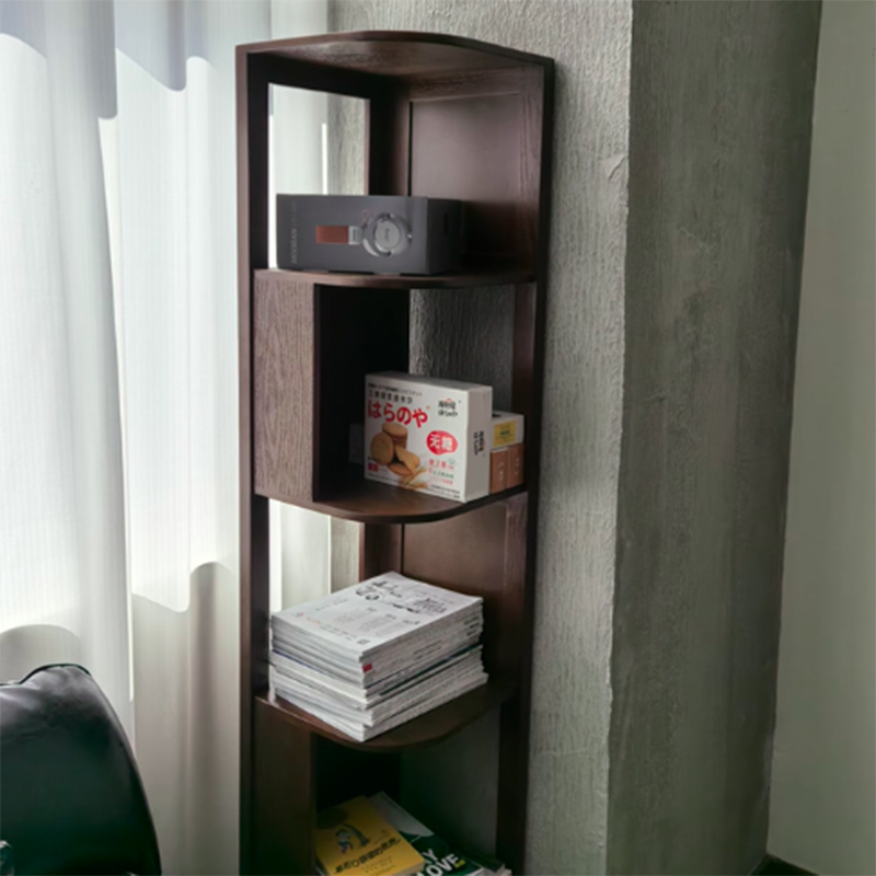 Modern Minimalist Fan-Shaped Solid Rubberwood Corner Storage Bookshelf 3/4/5-Tier For Study