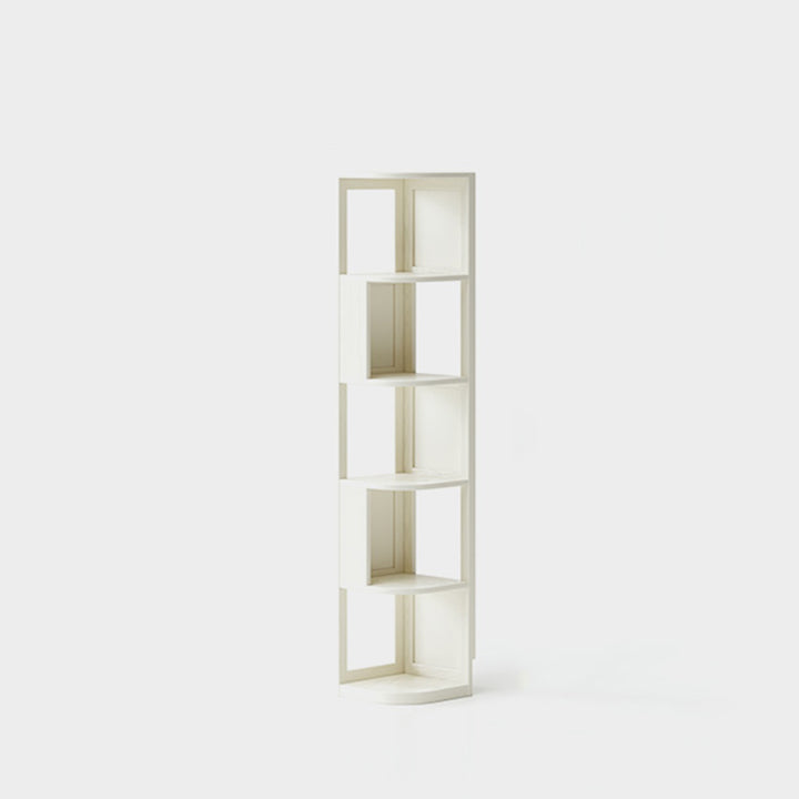 Modern Minimalist Fan-Shaped Solid Rubberwood Corner Storage Bookshelf 3/4/5-Tier For Study