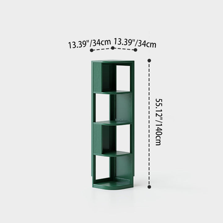 Modern Minimalist Fan-Shaped Solid Rubberwood Corner Storage Bookshelf 3/4/5-Tier For Study