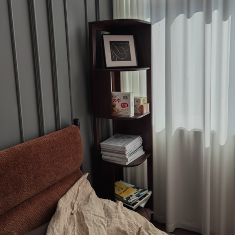Modern Minimalist Fan-Shaped Solid Rubberwood Corner Storage Bookshelf 3/4/5-Tier For Study