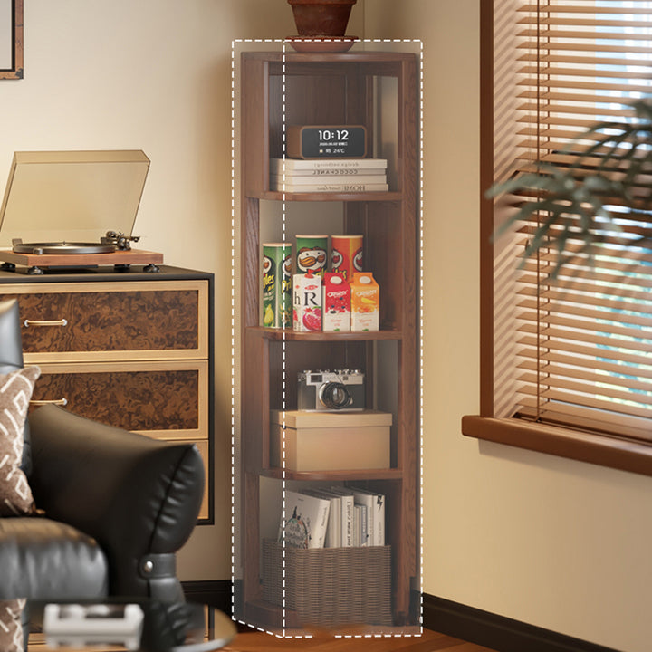 Modern Minimalist Fan-Shaped Solid Rubberwood Corner Storage Bookshelf 3/4/5-Tier For Study