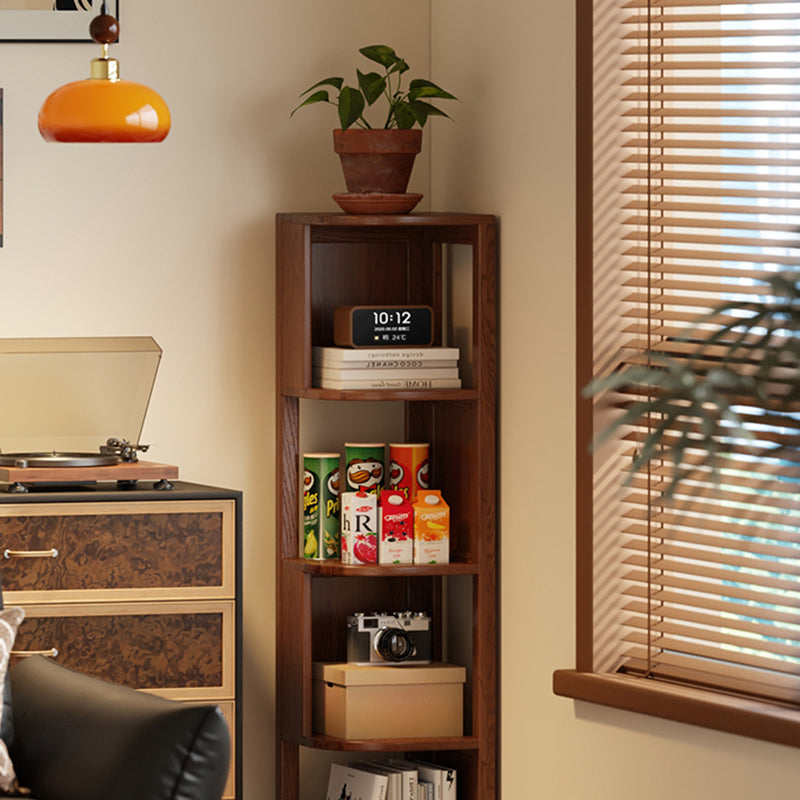 Modern Minimalist Fan-Shaped Solid Rubberwood Corner Storage Bookshelf 3/4/5-Tier For Study