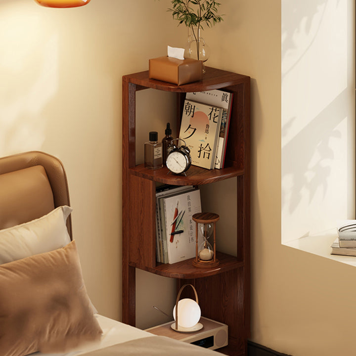 Bibliothèque d’angle de rangement en bois d’hévéa massif, design minimaliste moderne en forme d’éventail, à 3/4/5 niveaux pour bureau 