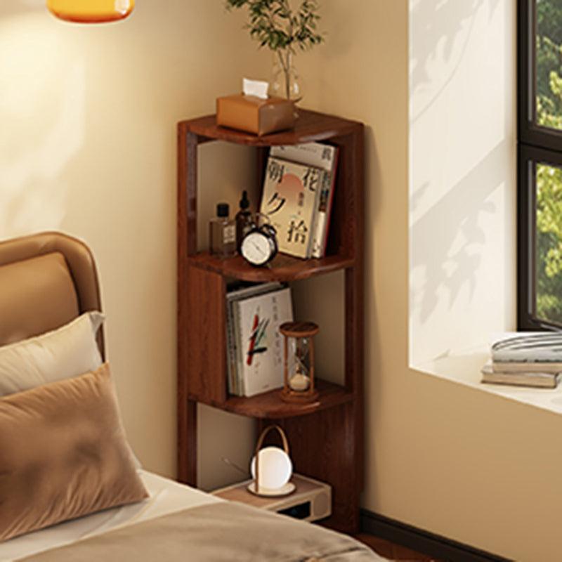 Modern Minimalist Fan-Shaped Solid Rubberwood Corner Storage Bookshelf 3/4/5-Tier For Study