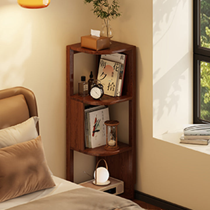 Modern Minimalist Fan-Shaped Solid Rubberwood Corner Storage Bookshelf 3/4/5-Tier For Study