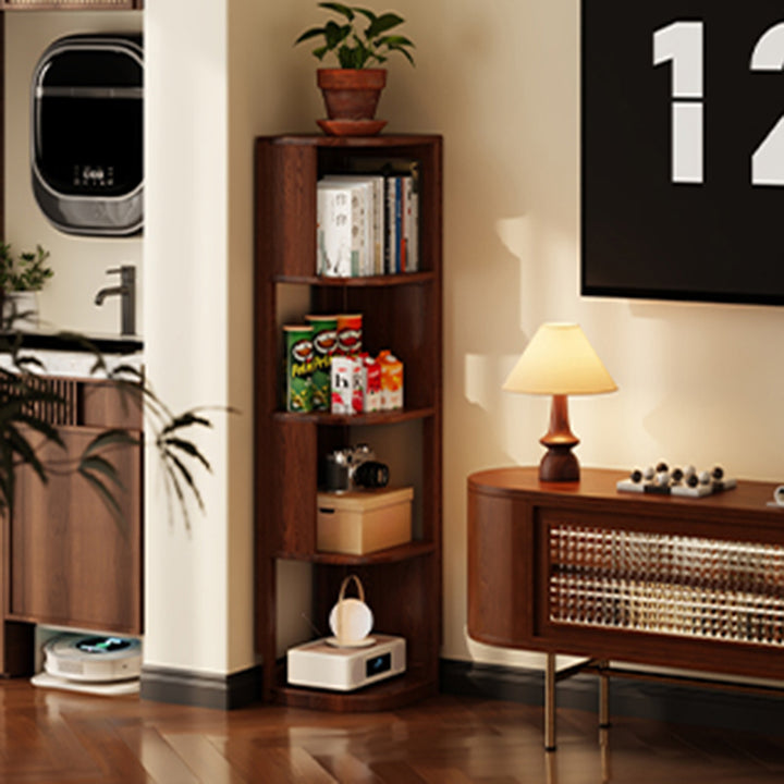 Bibliothèque d’angle de rangement en bois d’hévéa massif, design minimaliste moderne en forme d’éventail, à 3/4/5 niveaux pour bureau 