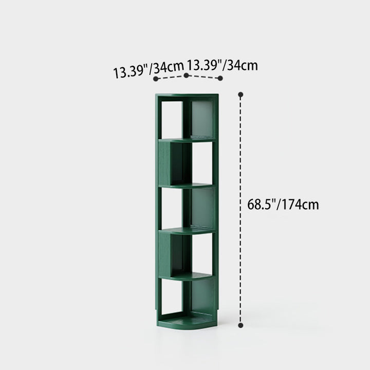 Modern Minimalist Fan-Shaped Solid Rubberwood Corner Storage Bookshelf 3/4/5-Tier For Study