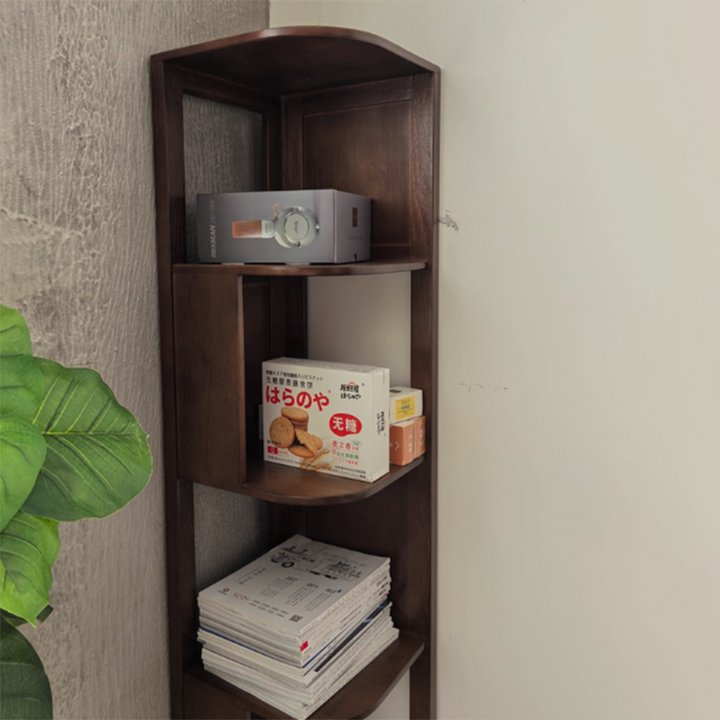 Modern Minimalist Fan-Shaped Solid Rubberwood Corner Storage Bookshelf 3/4/5-Tier For Study