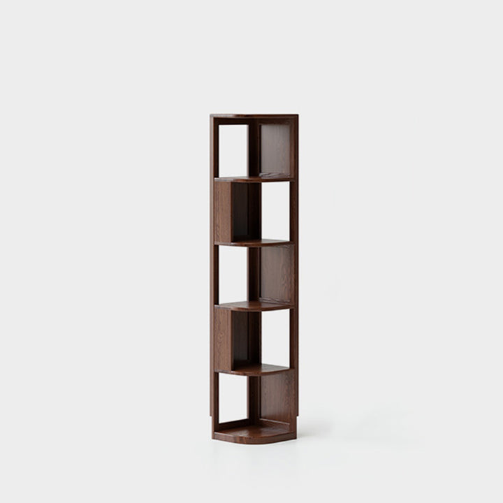 Modern Minimalist Fan-Shaped Solid Rubberwood Corner Storage Bookshelf 3/4/5-Tier For Study