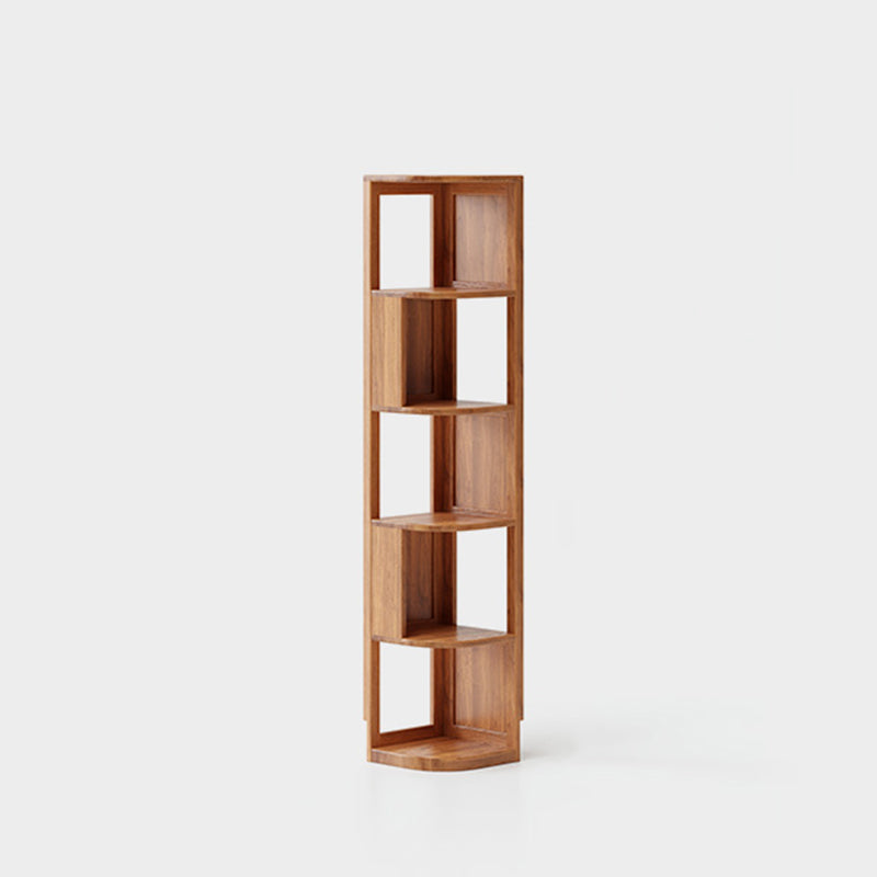 Modern Minimalist Fan-Shaped Solid Rubberwood Corner Storage Bookshelf 3/4/5-Tier For Study