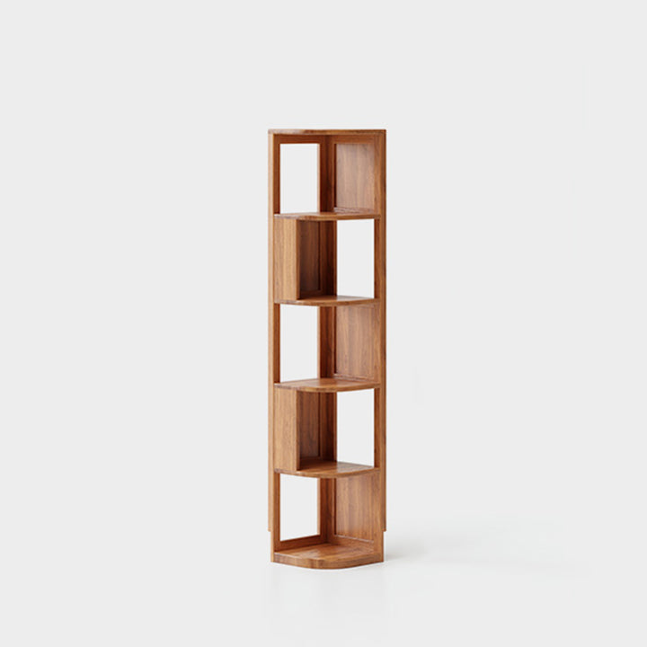 Modern Minimalist Fan-Shaped Solid Rubberwood Corner Storage Bookshelf 3/4/5-Tier For Study