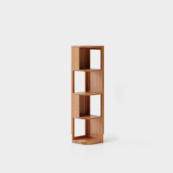 Modern Minimalist Fan-Shaped Solid Rubberwood Corner Storage Bookshelf 3/4/5-Tier For Study