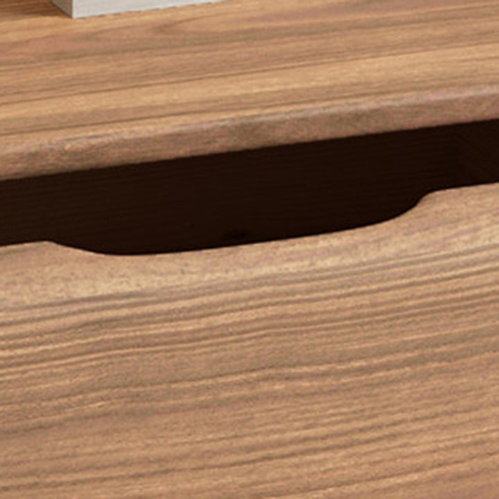Zeitgenössischer nordischer geometrischer Nachttisch aus massivem Holz mit kratzfestem Leder, 3 Schubladen für das Schlafzimmer 