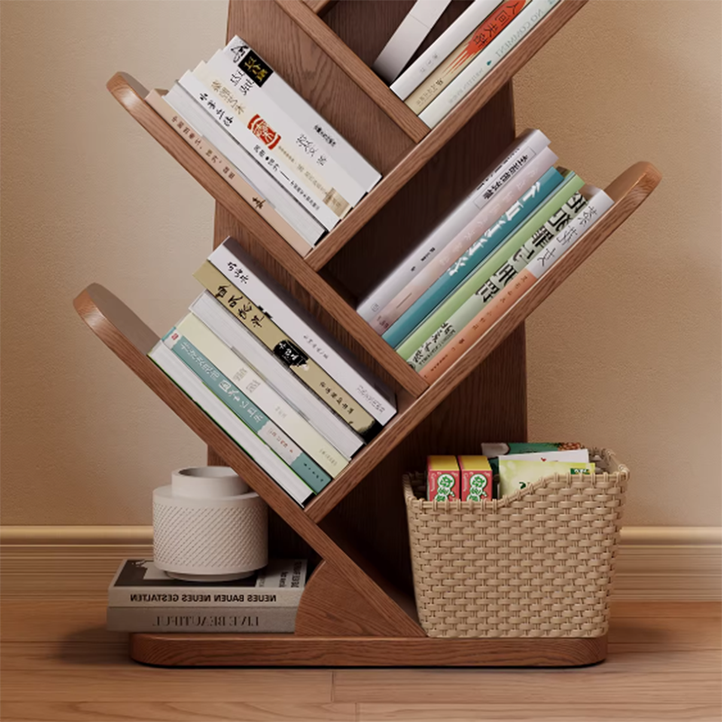 Bibliothèque sur pied en bois d’hévéa en forme de pousse de bambou, contemporaine et créative, à 8/10 niveaux pour salle d’étude 