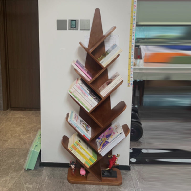 Bibliothèque sur pied en bois d’hévéa en forme de pousse de bambou, contemporaine et créative, à 8/10 niveaux pour salle d’étude 