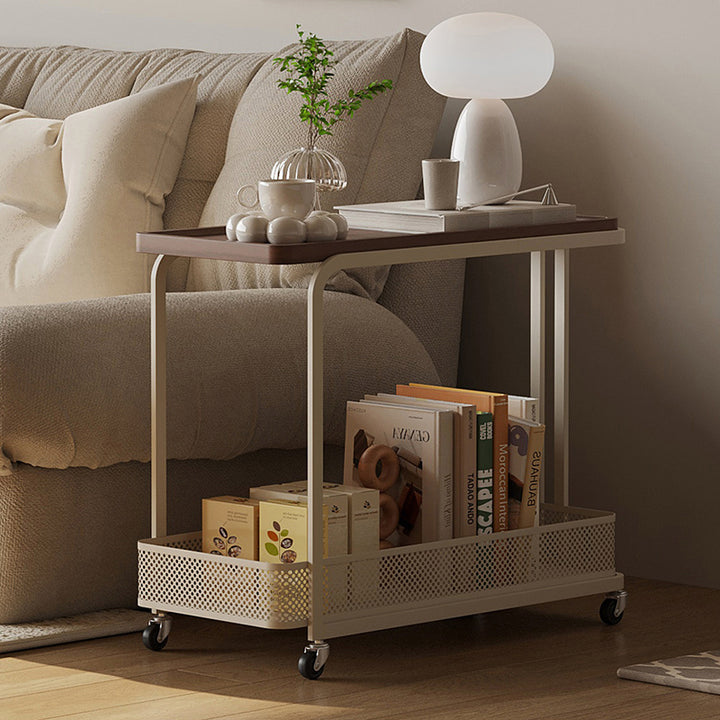 Modern Minimalist Rectangular Fiberboard Iron Movable End Table 2-Tier For Living Room