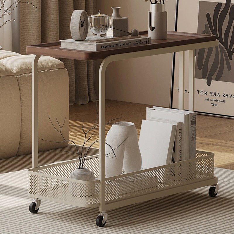 Modern Minimalist Rectangular Fiberboard Iron Movable End Table 2-Tier For Living Room