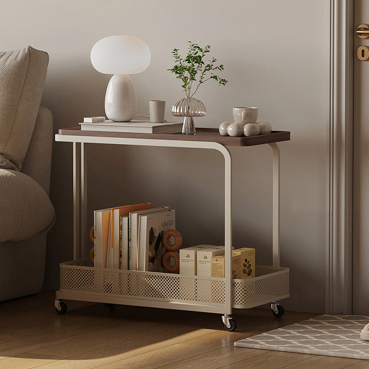 Modern Minimalist Rectangular Fiberboard Iron Movable End Table 2-Tier For Living Room