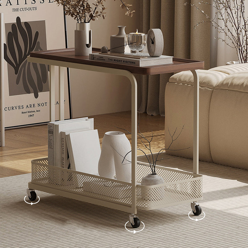 Modern Minimalist Rectangular Fiberboard Iron Movable End Table 2-Tier For Living Room