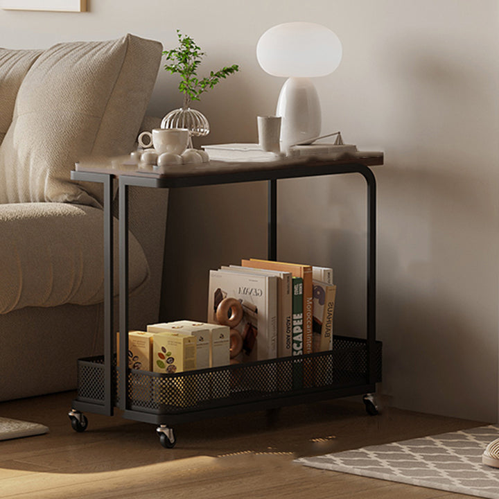 Modern Minimalist Rectangular Fiberboard Iron Movable End Table 2-Tier For Living Room