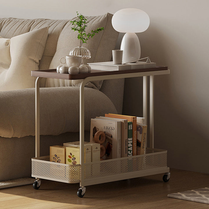 Modern Minimalist Rectangular Fiberboard Iron Movable End Table 2-Tier For Living Room