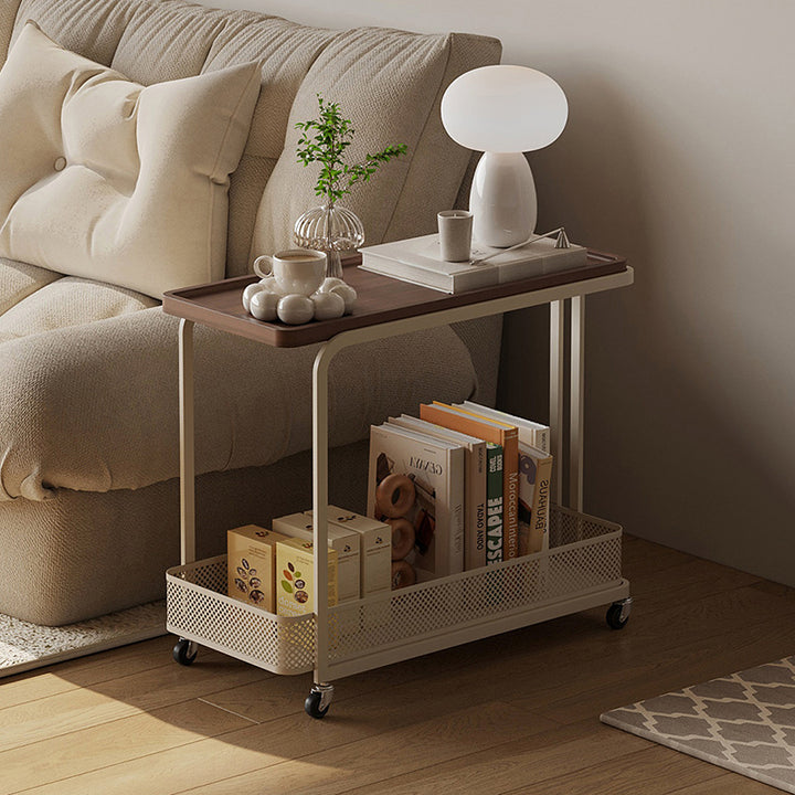 Modern Minimalist Rectangular Fiberboard Iron Movable End Table 2-Tier For Living Room