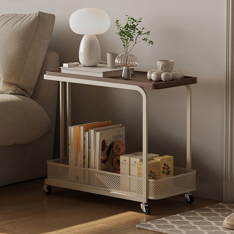 Modern Minimalist Rectangular Fiberboard Iron Movable End Table 2-Tier For Living Room