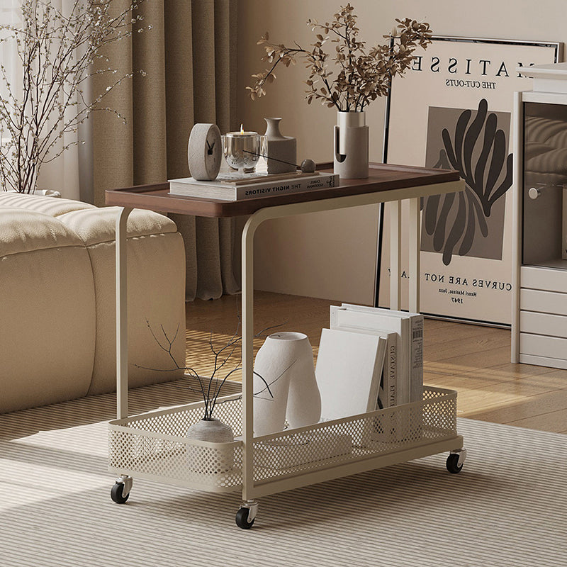 Modern Minimalist Rectangular Fiberboard Iron Movable End Table 2-Tier For Living Room