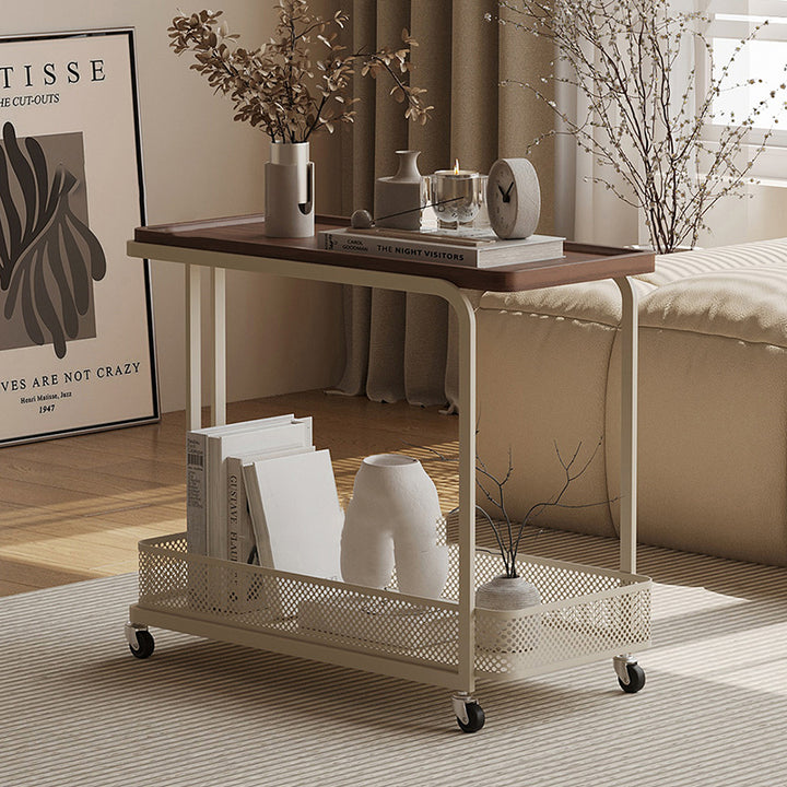 Modern Minimalist Rectangular Fiberboard Iron Movable End Table 2-Tier For Living Room