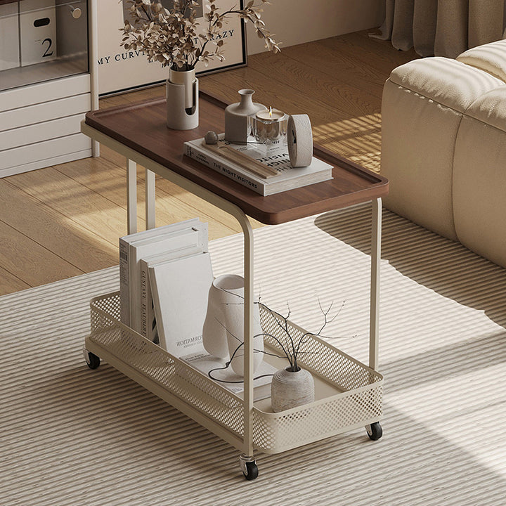 Modern Minimalist Rectangular Fiberboard Iron Movable End Table 2-Tier For Living Room