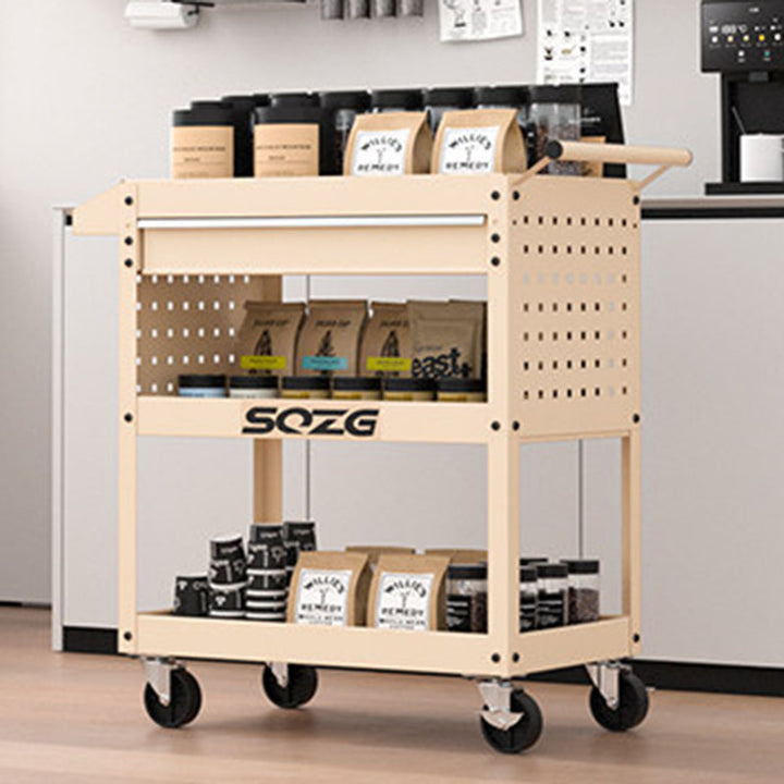 Contemporary Industrial Cold-Rolled Steel PP Plastic Rectangular Movable End Table 3-Tier For Living Room