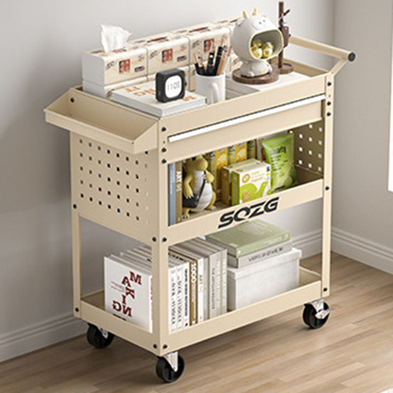 Contemporary Industrial Cold-Rolled Steel PP Plastic Rectangular Movable End Table 3-Tier For Living Room
