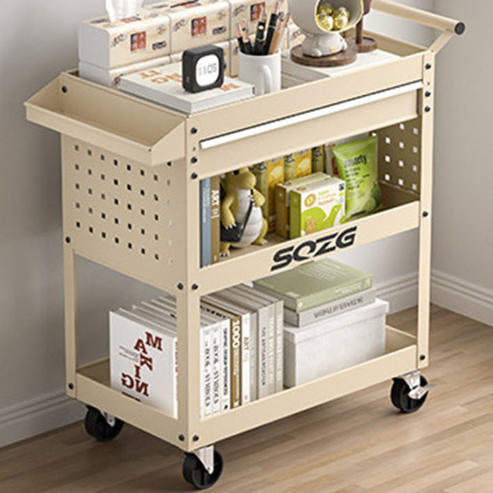 Contemporary Industrial Cold-Rolled Steel PP Plastic Rectangular Movable End Table 3-Tier For Living Room