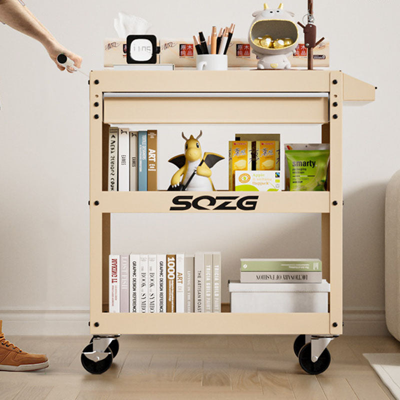 Contemporary Industrial Cold-Rolled Steel PP Plastic Rectangular Movable End Table 3-Tier For Living Room