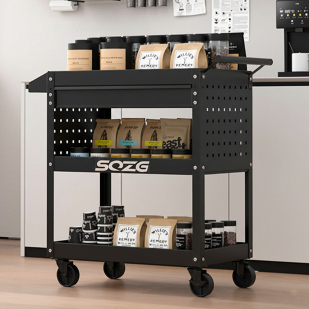 Contemporary Industrial Cold-Rolled Steel PP Plastic Rectangular Movable End Table 3-Tier For Living Room