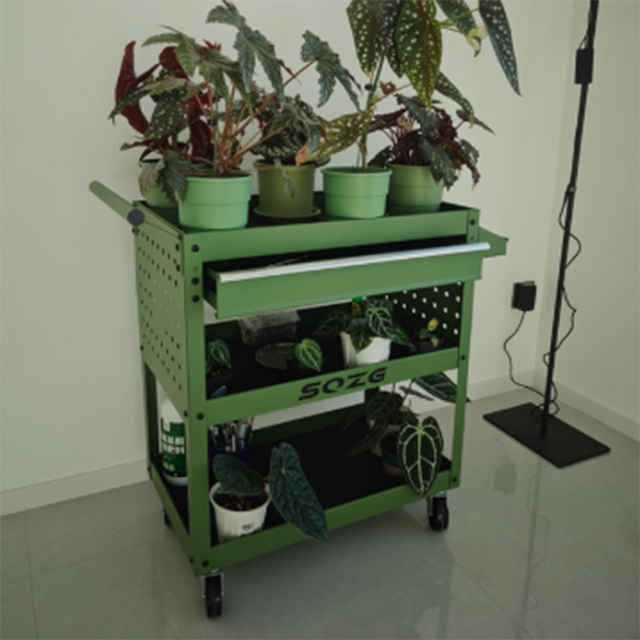 Contemporary Industrial Cold-Rolled Steel PP Plastic Rectangular Movable End Table 3-Tier For Living Room