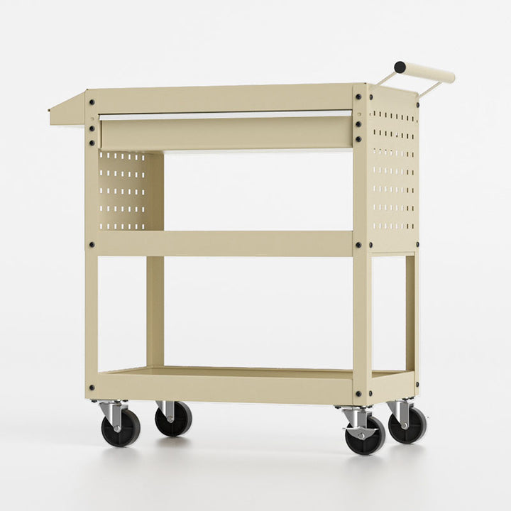 Contemporary Industrial Cold-Rolled Steel PP Plastic Rectangular Movable End Table 3-Tier For Living Room